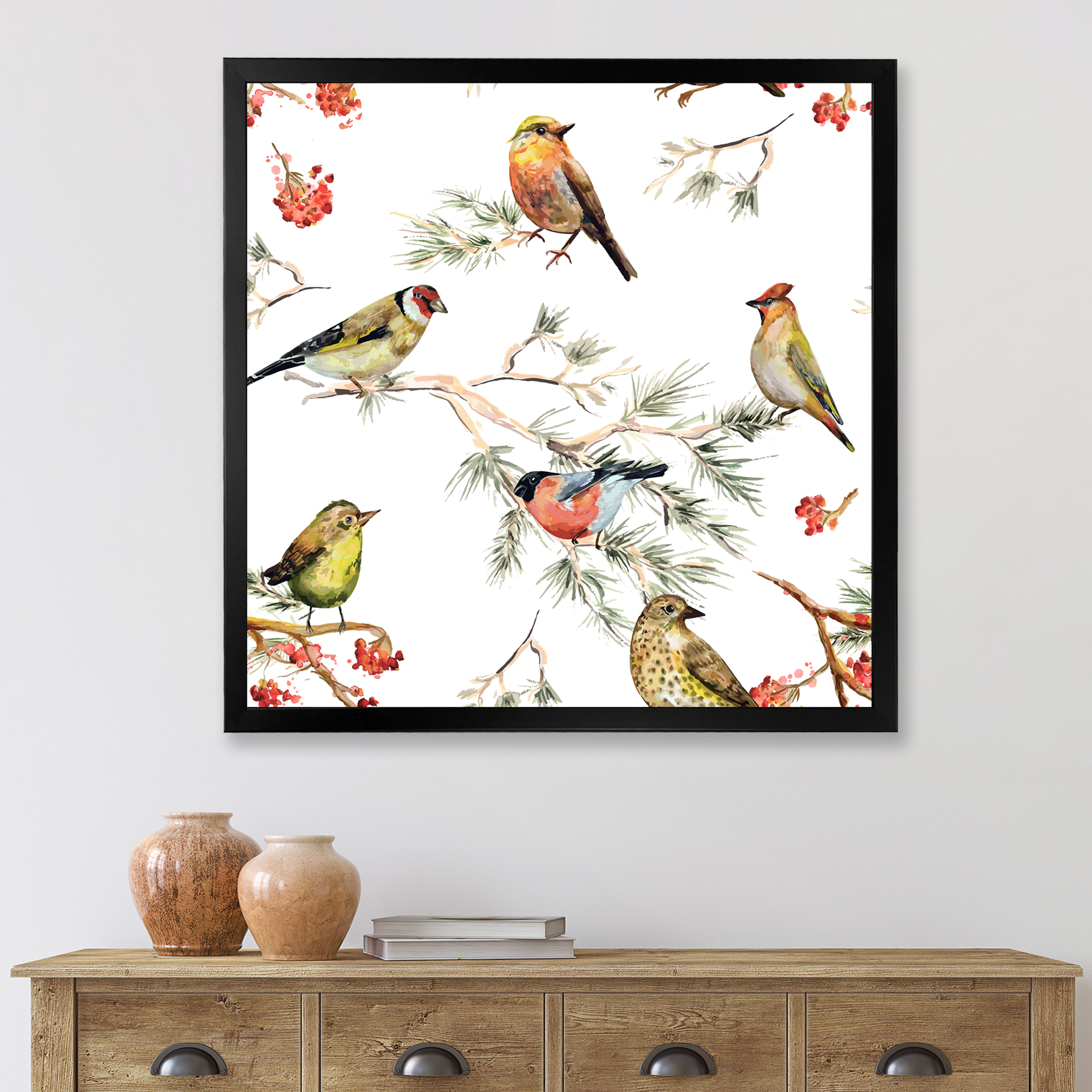 Designart 'Forest Birds Sitting On Branches' Traditional Framed Art Print