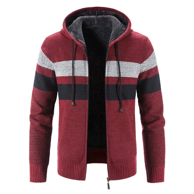 Oversized Cardigan Autumn And Winter New Men's Color Matching Plus Velvet Plus Size Hooded Cardigan on Clearance