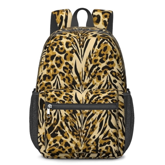 Black and Brown Leopard Print 17" School Backpacks for Teens,Waterproof Oxford Fabric,S-Shape Padded Straps for School,Travel,Hiking,Camping