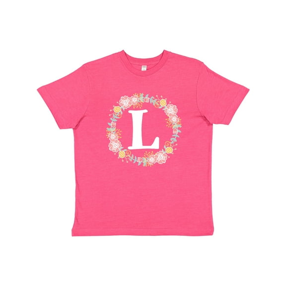 Inktastic Monogram Letter L Rose Floral Wreath Gift Youth T-Shirt