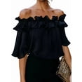 thumbnail image 2 of Women's Off Shoulder Ruffle Trendy Short Sleeve Blouse Casual Outfits Layered Tops Black S, 2 of 6