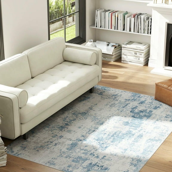 Resenkos 4x6 Area Rug - Machine Washable, Non-Slip Modern Abstract Carpet for Living Room, Bedroom, Dining Room, Blue