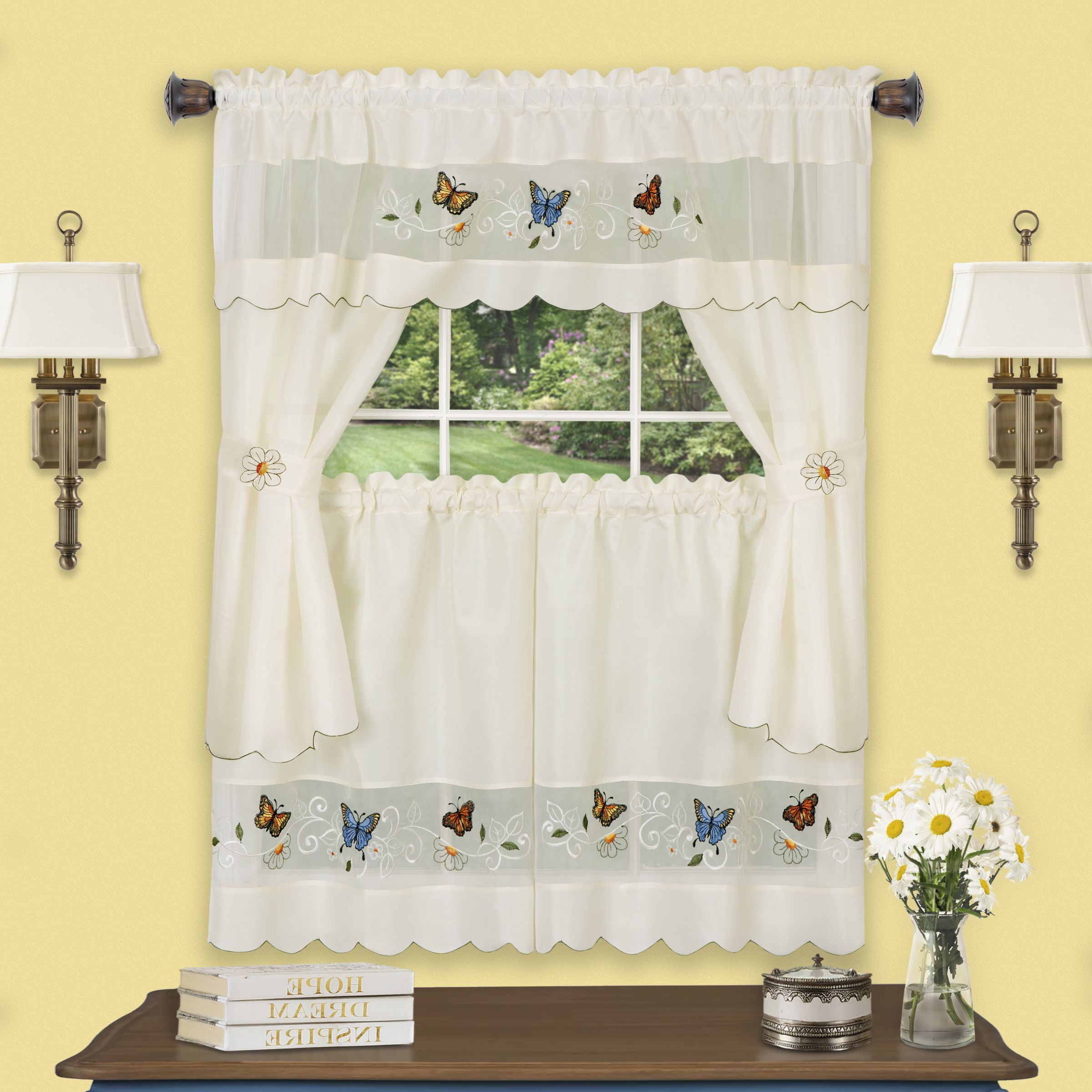 58x36" Embellished Cottage Curtains Set COLORFUL BUTTERFLIES,DAISY MEADOW,Achim