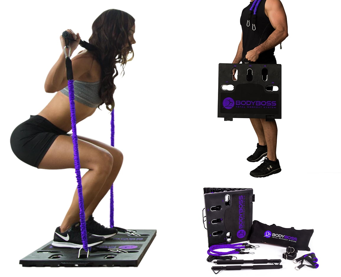 Resistance Bands Collapsible Resistance Bar PKG4-Purple Full Portable Home Gym Workout Package BodyBoss 2.0 