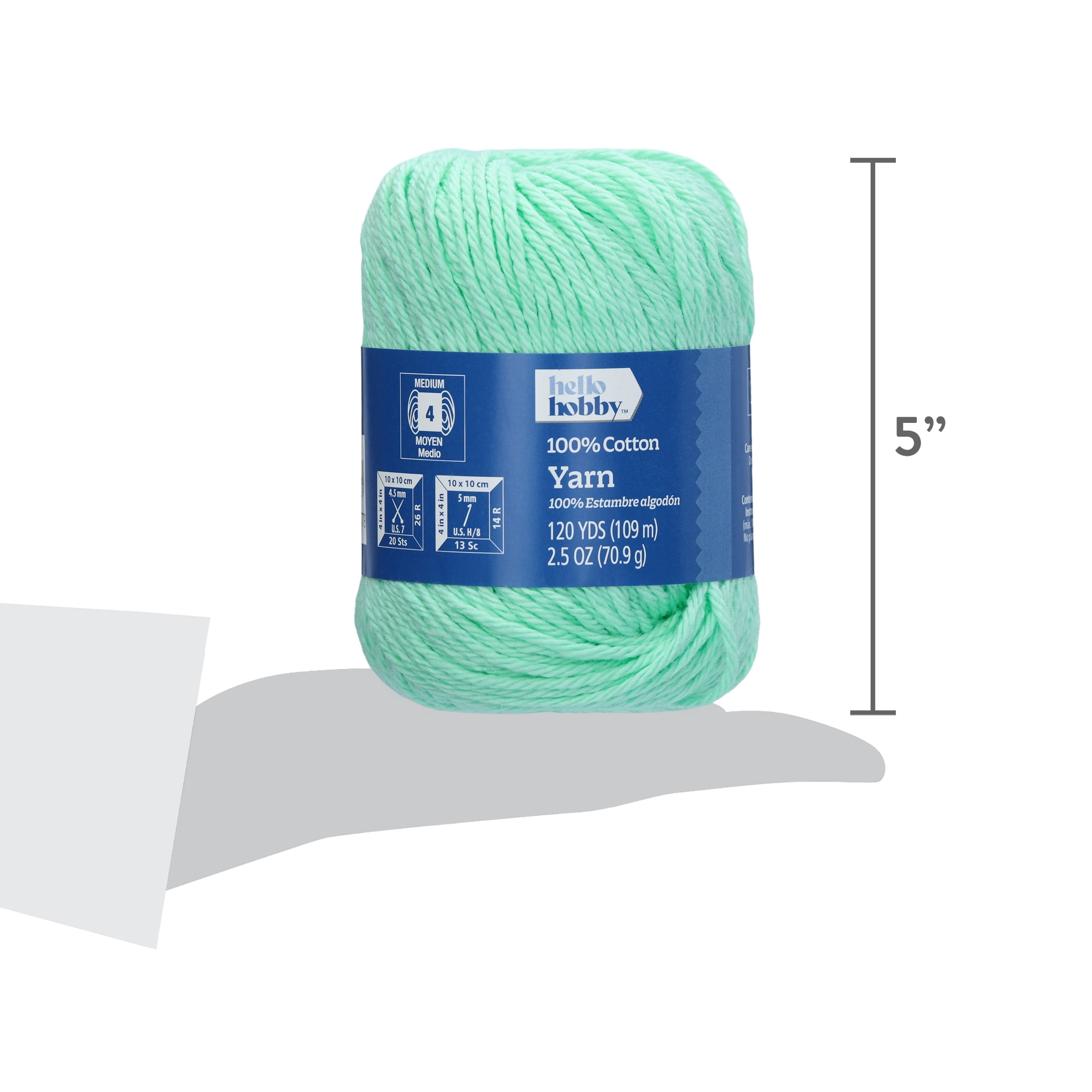 Hello Hobby Size 4 Medium Weight Cotton Mint Yarn, 2.5 oz, 120 yds