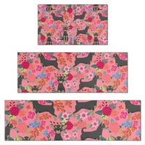 Chihuahua and Flower Florals Kitchen Rugs Sets Of 3,Kitchen Runner Rugs Non Skid Washable,Decorative Kitchen Floor Mats for Kitchen,Sink,Laundry,17"x30"  17"x47"   17"x59"