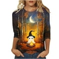 thumbnail image 2 of VKOYWKM Halloween Shirts for Women 3/4 Sleeve T-Shirts Cute Print Halloween Tunic Tops Loose Fit Crew Neck Vintage Blouse, 2 of 4