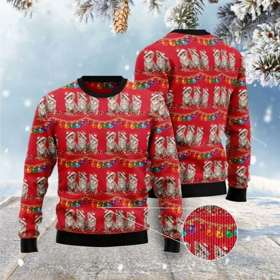 Cat Xmas Sweater, Cat Themed Kitten 3D Christmas Sweater, Sweater Xmas