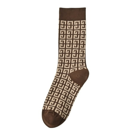 

Milk Tea Color Double Needle Double Sock Women Autumn And Winter Brown Wireless Head Retro Cotton Small Leather Shoes Socks 2PCS C letter