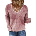 thumbnail image 1 of Listenwind Women Lace Flaky Clouds V-Neck Knitted Sweater Casual Long Sleeve Warm Knitwear, 1 of 2