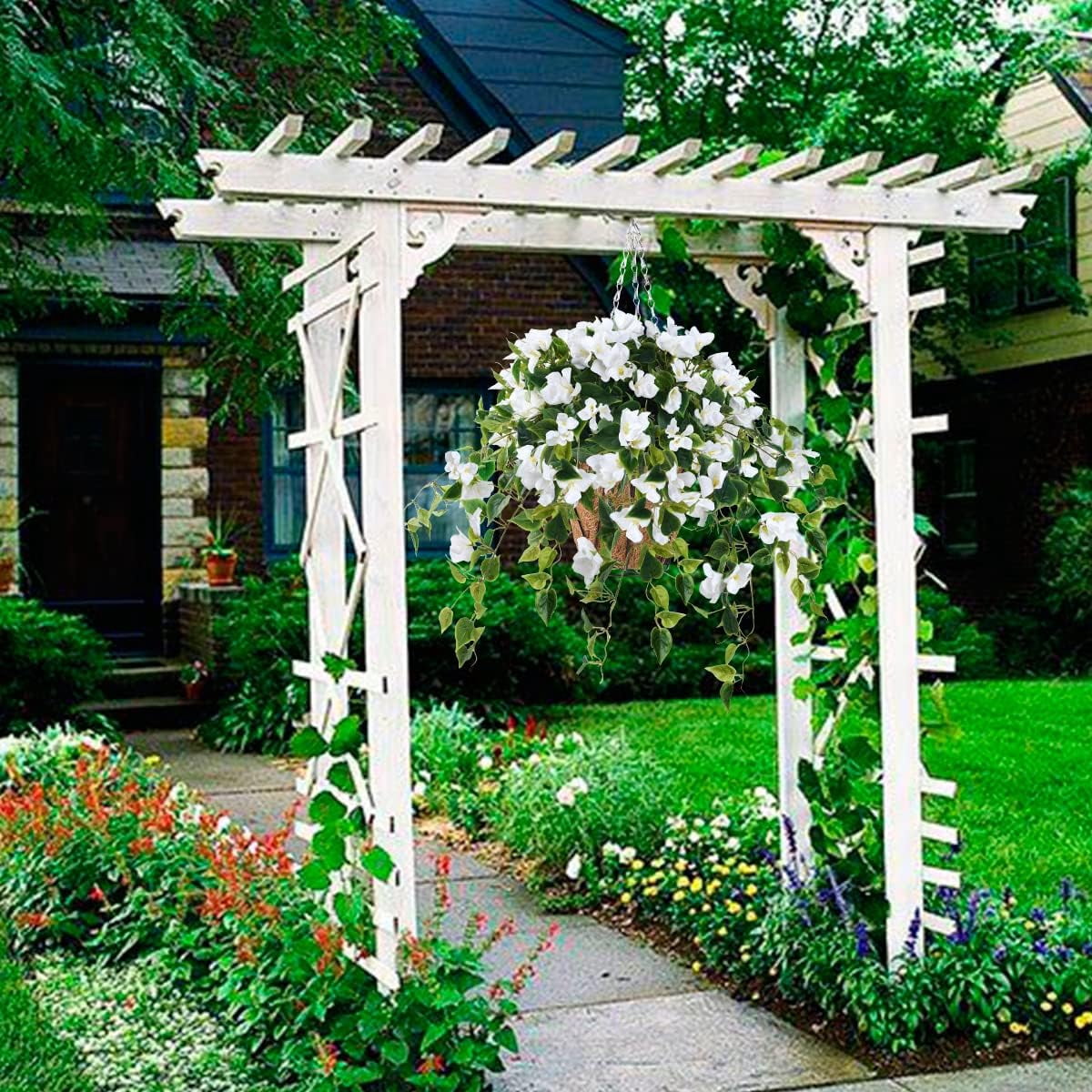 Artificial Flowers Hanging Basket,Bougainvillea Silk Vine Flowers for Outdoor/Indoor, 0Inch Coconut Lining Flower Pot with Hanging Plant for Patio Lawn Garden Decor (Purple)