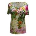thumbnail image 3 of Heliisoer Grande Taille Femme Manches Courtes Imprimé Col en V Hauts Tee T-Shirt Blouse, 3 of 5