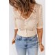 thumbnail image 4 of ABPHQTO Top corto de punto calado con botones abiertos en el frente beige para mujer, 4 of 5