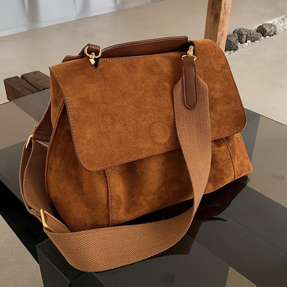 Municipal Suede Tote Bag Retro Work Bag Suede Shoulder Bag Crossbody Purse for Women Office Tote Handbag