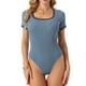 thumbnail image 1 of INSPIRAR CHIC Body de Mujer de Manga Corta Cuello Cuadrado Ajustado de Punto Acanalado XL Gris Azul, 1 of 6