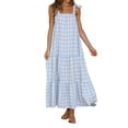 thumbnail image 2 of Qiylii Women's Causal Summer Dress Spaghetti Strap Sleeveless Plaid Beach Boho Long Maxi Dresses with Pockets, 2 of 9