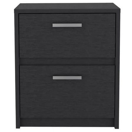 HomeRoots 19 in. Two Drawer Faux Wood Nightstand, Black