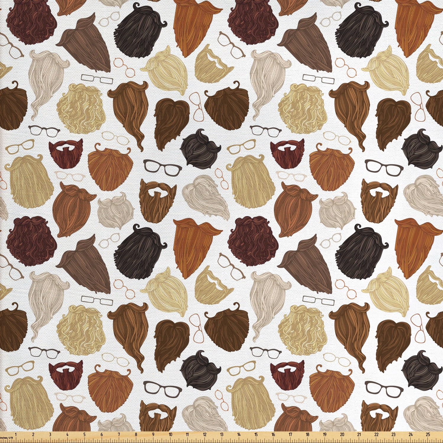 Hipster Fabric by the Yard, Illustration of Scattered Beards Eyeglasses