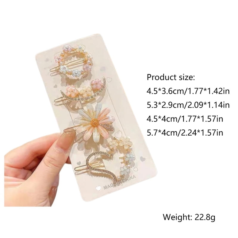 4Pcs Mori Super Fairy Rhinestone Flower Hairpin Net Red Four-Piece Set Simple Hair Clips Bangs Sea Side Clip Top Clip Headdress