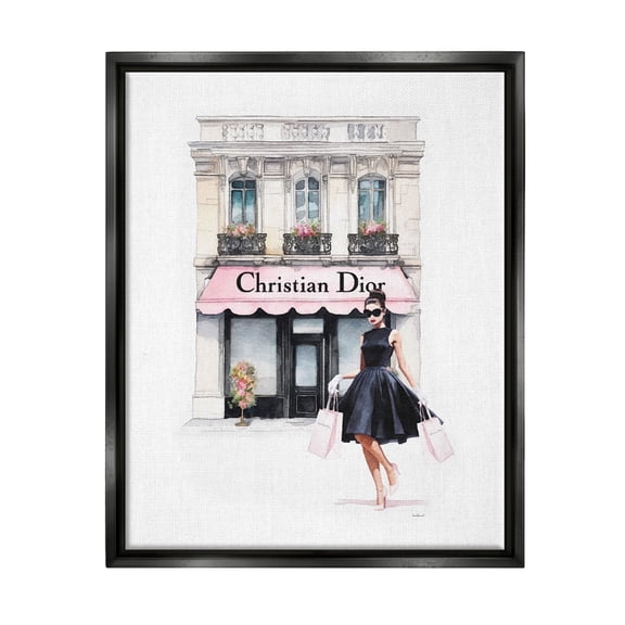 Stupell Industries Trendy Storefront Shopping Town & City Painting Black Floater Framed Canvas Art Print Wall Art, 17 x 21