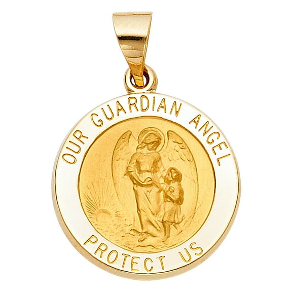 Ioka-14K Yellow Gold Religious Our Guardian Angel Charm Pendant For Necklace or Chain