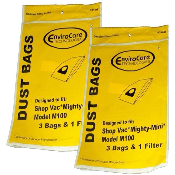 Shop Vac Mighty Mini M100 Vacuum Cleaner Bags Replacements 6 Bags + 2