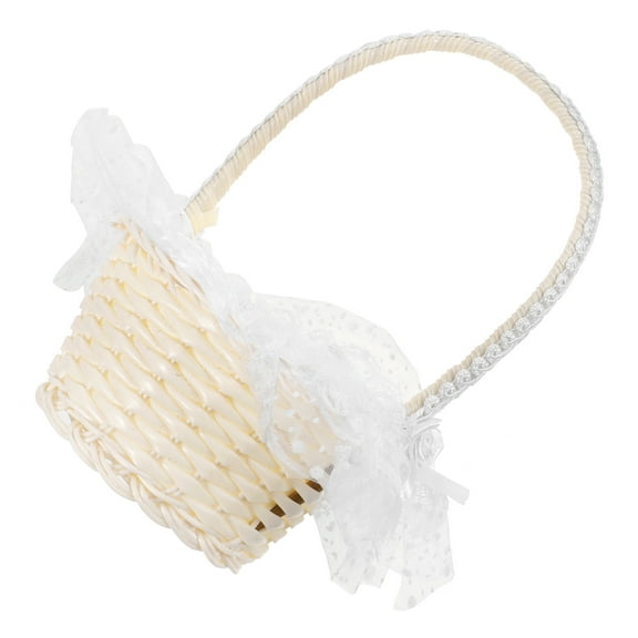 HONMEET Small Girl Basket with Handle, Woven Wedding Petal Basket, 1 Pack, Elegant and