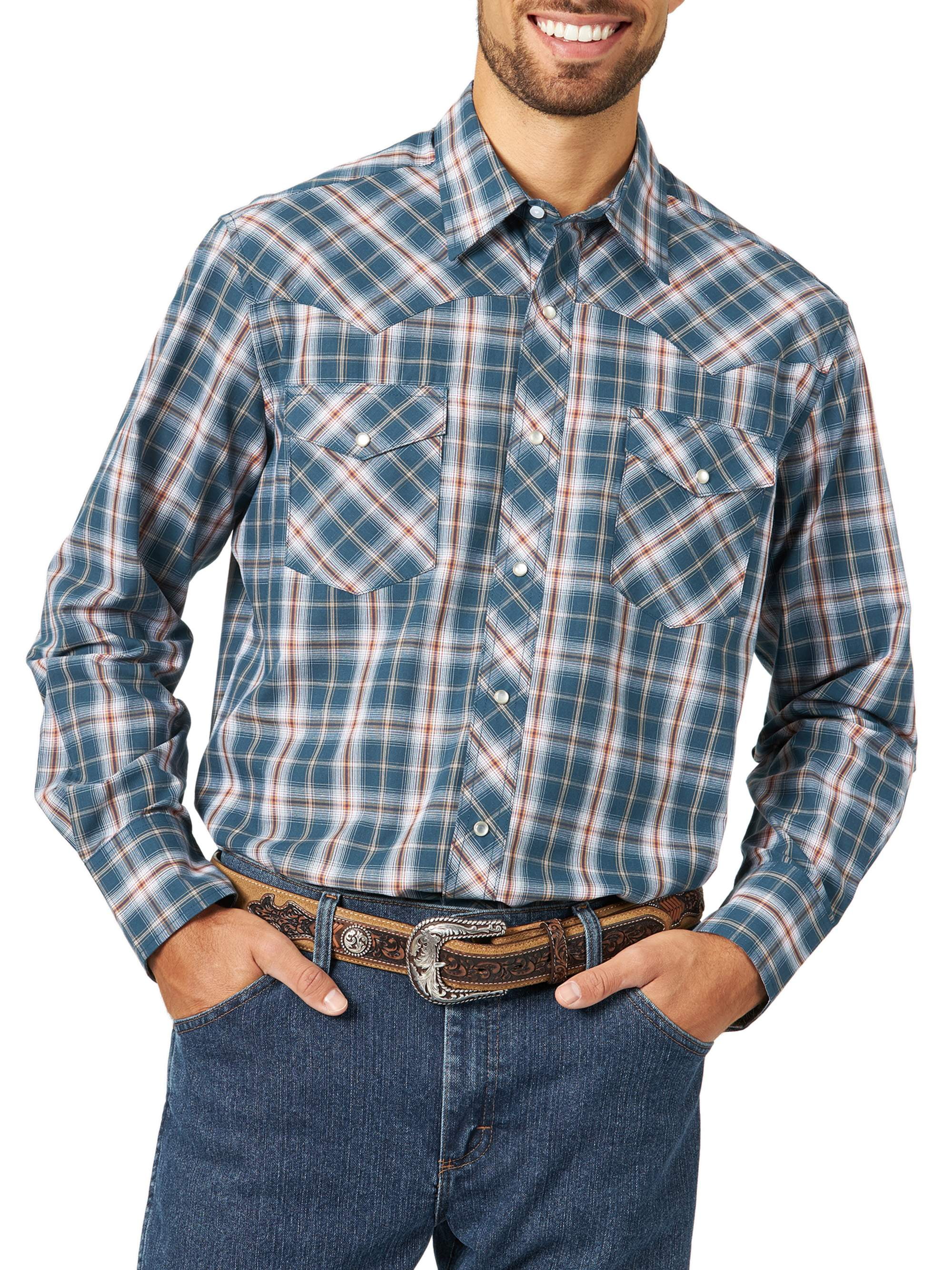 Wrangler Men's Long Sleeve Plaid Western Shirt - Walmart.com