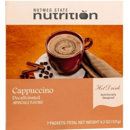Nutmeg State Nutrition Cappuccino (Decaffeinated) Protein Drink, 12g Protein, 1 Box of 7 Packets