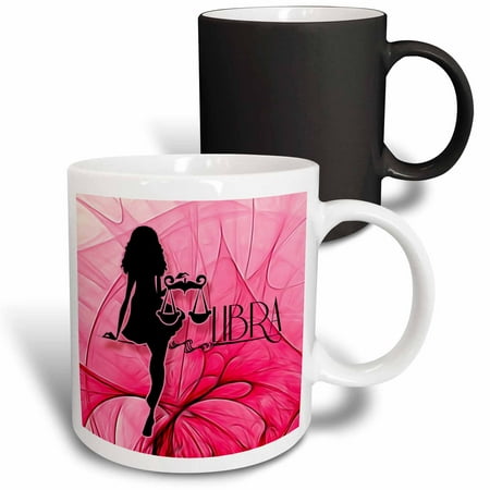 3dRose, Lady Libra in Pink and Black Swirls Zodiac Collection, 11oz Magic Transforming Mug