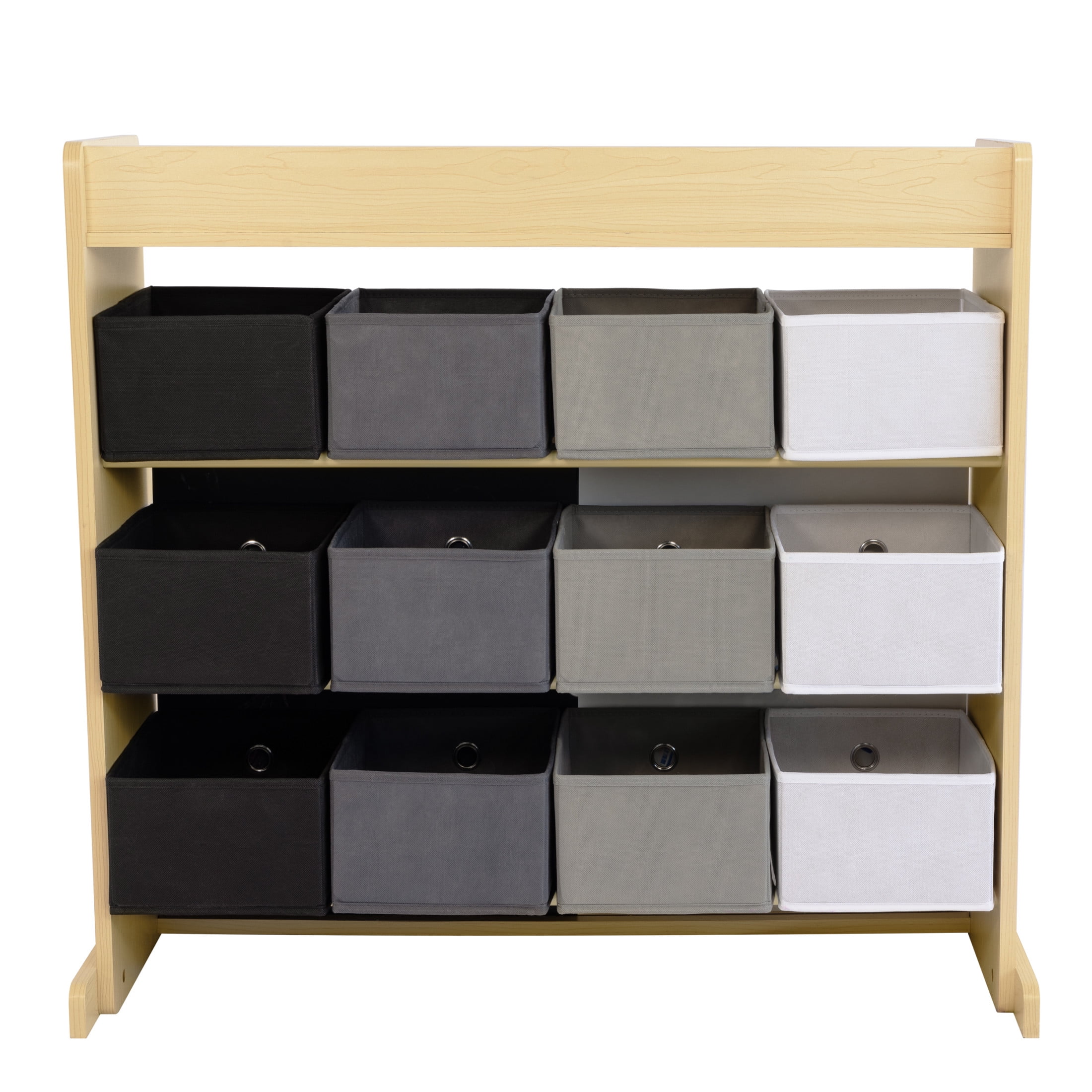 Humble Crew Kid Toy Storage Organizer with 12 Fabric Bins & Doodle Doors, Natural/Black/White/Grey