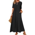 thumbnail image 2 of Summer Maxi Dresses for Women Beach Vacation Casual Short Sleeve Long T Shirt Dress with Pockets Black S, 2 of 8
