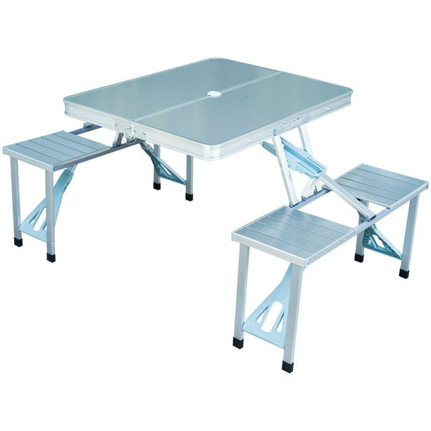 Mesa Plegable Tipo Portafolio De Aluminio Con 4 Bancos Genérica MESA-PL