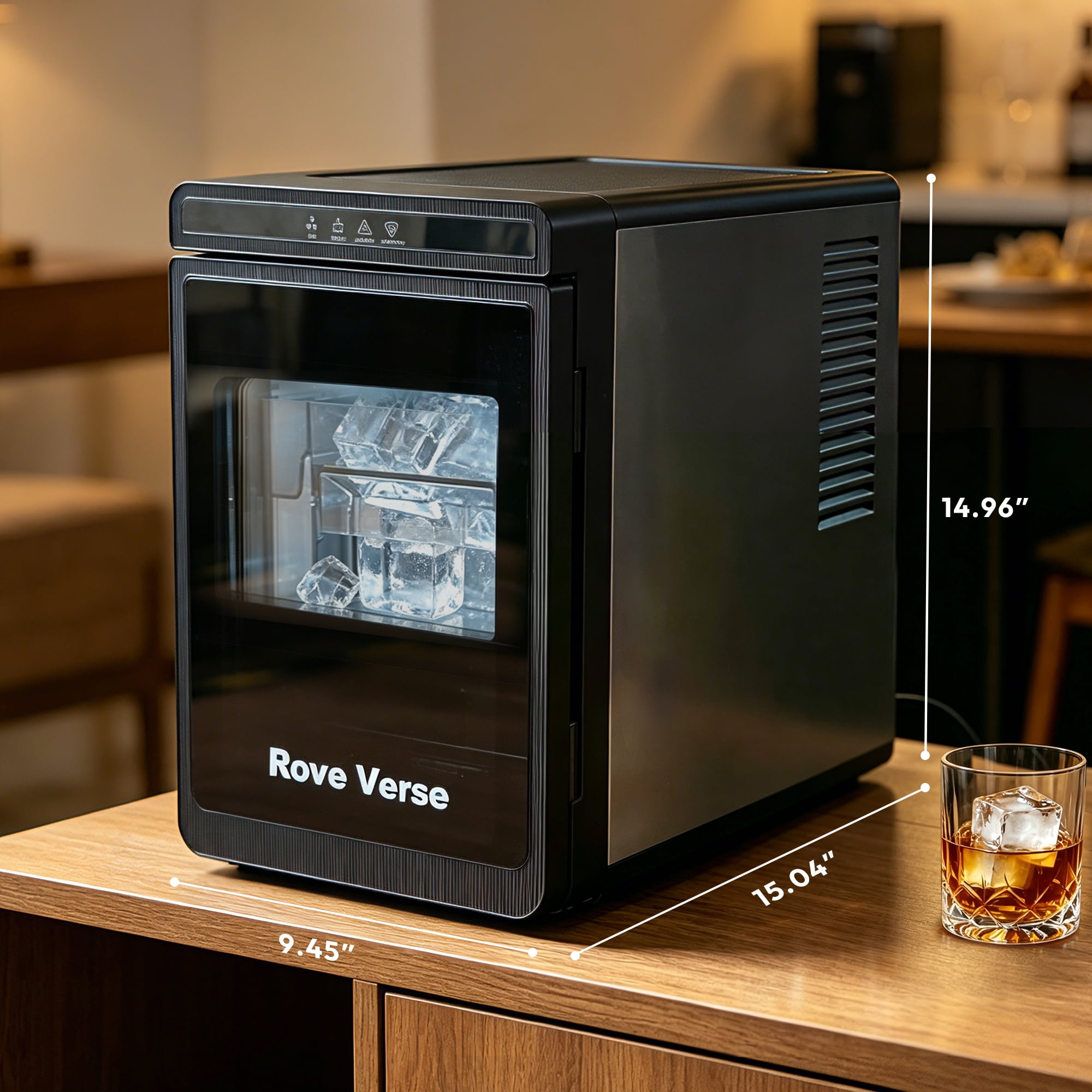 Rove Verse Square Ice Maker Machine, 3 Pcs 40mm Cube with Transparent Window for Whiskey