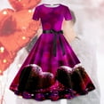 thumbnail image 2 of Women's Dresses Ladies Stylish Short Sleeve Dress with Romantic Valentine Print Comfortable Casual Day Outfits Plus Size Dresses for Curvy Women Purple L, 2 of 3