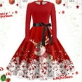 thumbnail image 2 of Christmas Dresses for Women Christmas Party Outfits for women's A Line Dress Long Sleeve Christmas Dress With Round Neck And Bow Elegant Waist Holiday Skirt Dress, 2 of 3