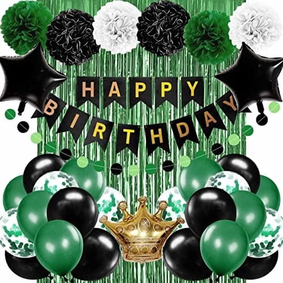 Birthday Decorations for Men Green and Black Party Decorations for Boy Happy Birthday Banner Fringe Curtains Confetti Latex Balloon Foil Balloon Party Supplies$$Electronics Accessories