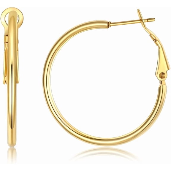 14K Gold Plated Lightweight Large Hoops| 2mm Thin Hoop Earrings for Women 30/40/50/70/100mm[j656]