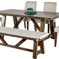 thumbnail image 3 of Jule 6pc Dining Set, Brown Rectangular Table, Chairs, Bench w White Seats, 3 of 5