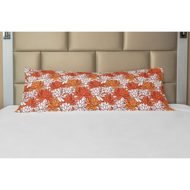 Floral Body Pillow Case Cover with Zipper, Fiery Tone Petal Lotus