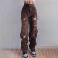 thumbnail image 4 of Fortune Women Ripped Jeans Black High Waist Long Pants Hollow Out Pants, 4 of 6