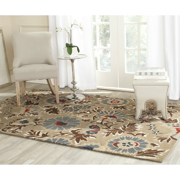 SAFAVIEH Blossom Layla Floral Flowers Wool Area Rug, Beige/Multi, 4' x 6'
