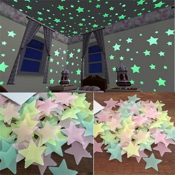 100 Pcs Colorful Glow In The Dark Luminous Stars Fluorescent Noctilucent Plastic Wall Stickers Murals Decals For Home Art Decor Ceiling Wall Decorate Kids Babys-A