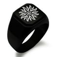 thumbnail image 1 of Stainless Steel Apollo Greek God of Sun Engraved Square Flat Top Biker Style Polished Signet Ring, 1 of 1