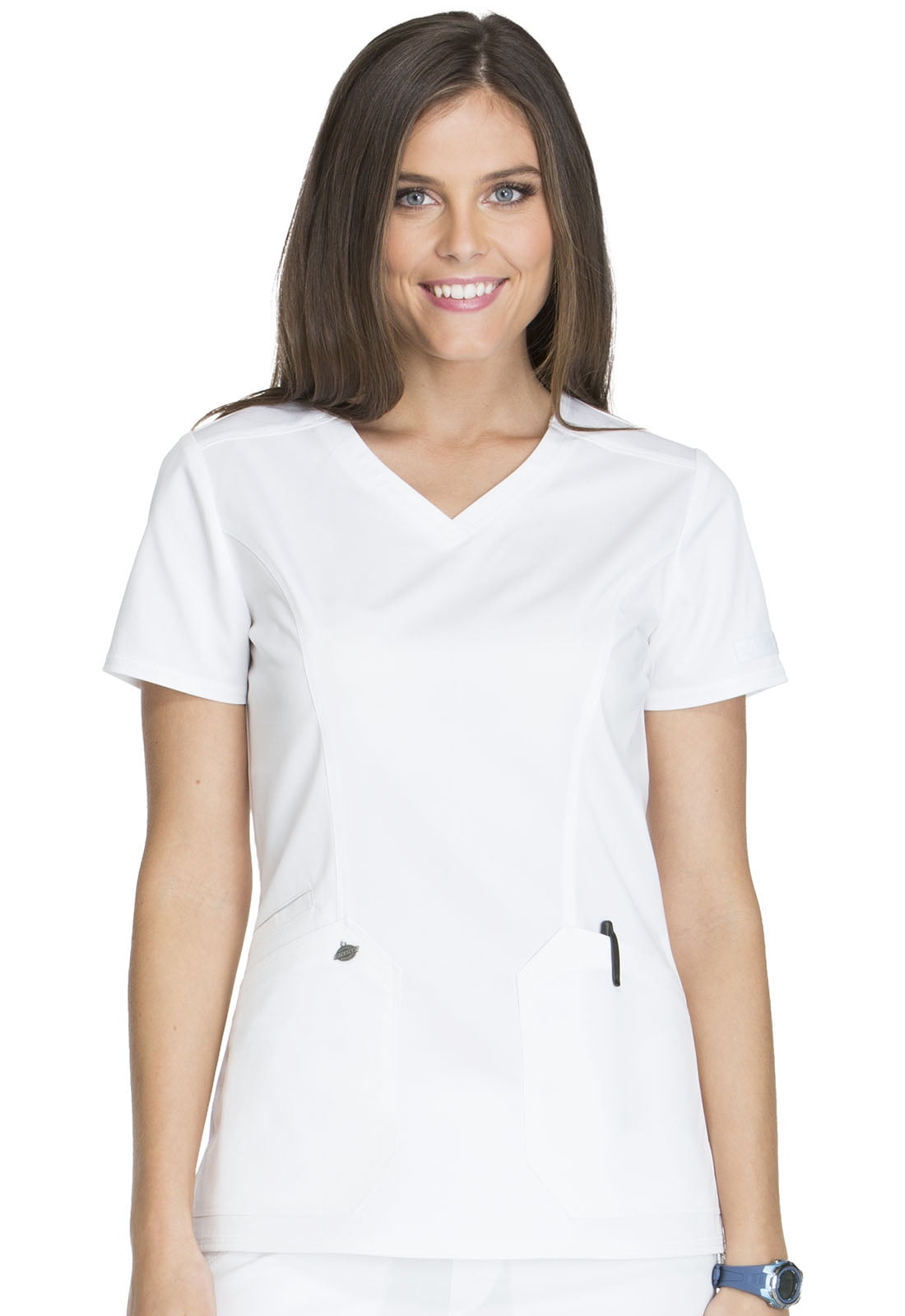 Dickies Essence Medical Scrubs Top for Women VNeck DK803, XS, White