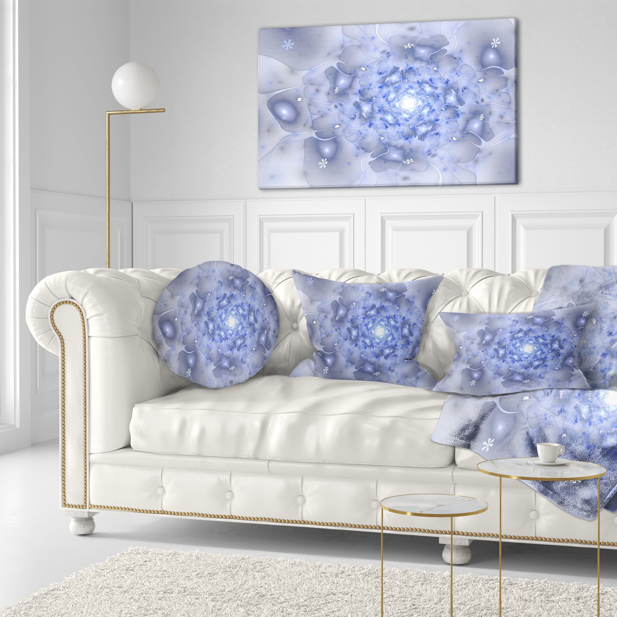 Designart Glittering Gold Purple Fractal Flower - Floral Throw Pillow - 12x20