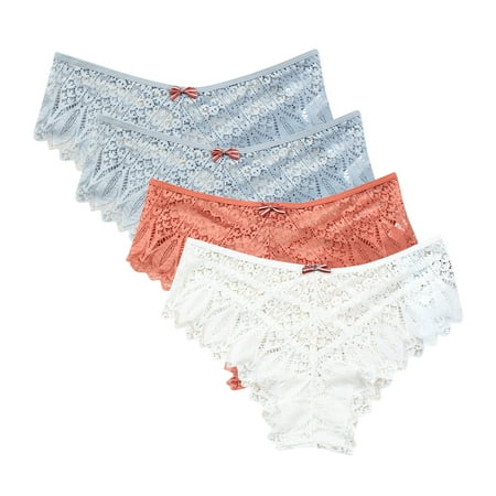 Seamless Underwear for Women Cotton Lace Thongs for Women  Seamless Ladies Thong Briefs Underwear Lace Panties Plus Size Underpant Lace Thongs for Women 4 Pack Women s Underwear and Bras White S