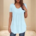 thumbnail image 2 of Camisetas Casuales de Mujer Cuello Redondo de Color Sólido con Diseño de Manga de Botón Ahuecado, Camiseta de Verano Ligera para Uso Diario, 2 of 9