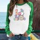 thumbnail image 2 of Honeeladyy Ventas en línea Camiseta de manga raglán para mujer, suéter informal holgado de manga larga con estampado de conejito de Pascua, linda camiseta de conejo., 2 of 6