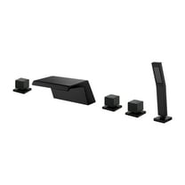 Cobbe 5-Hole Deck Mount Bathtub Faucet Kit with Hot Water Switch, 7.09-Inch Wide Bathtub Spout, Cold Water Switch, Diverter Knob and Handheld shower Matte Black